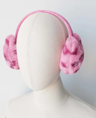 핑크 표범 피부 자수 고양이 장식 귀 플랩 유연한 접이식 귀마개